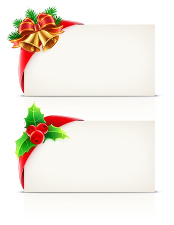 illustration set of shiny red gift ribbon wrapped around a rectangle like a present or letter with Christmas elementsのイラスト素材