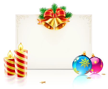 Vector illustration of shiny Christmas frame with golden bells, Christmas decoration and funky candlesのイラスト素材