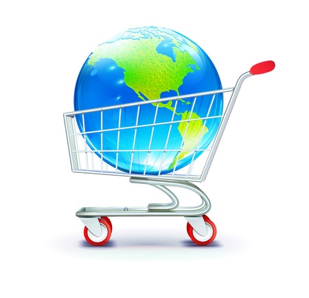 illustration of globle shopping concept with shoppingcart containing  globeのイラスト素材