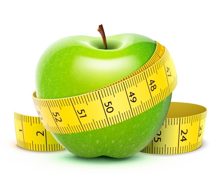 illustration of Green apple with yellow measuring tape illustration of Green apple with yellow measuring tape