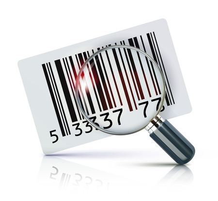 Vector illustration of cool identification barcode sticker with magnifying glassのイラスト素材