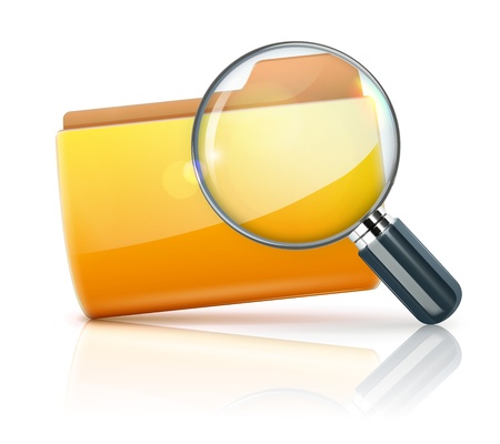 Vector illustration of search concept with yellow folder icon and magnifying glass のイラスト素材