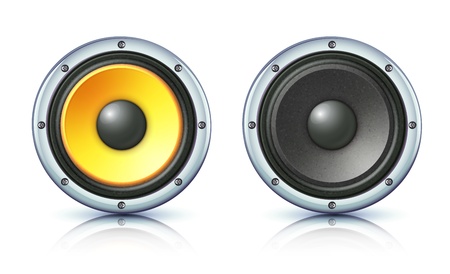 Vector illustration of detailed sound loud speakers on white backgroundのイラスト素材