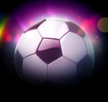 illustration of detailed glossy football soccer ball over blurred magic neon light backgroundのイラスト素材