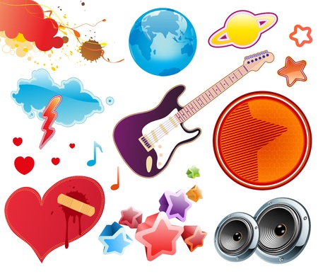 Vector illustration set of funky summer music design elements. Set-6のイラスト素材