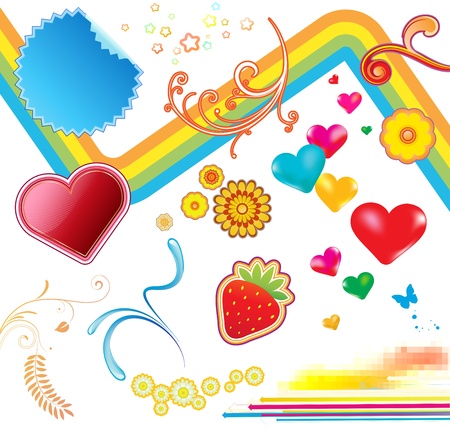 Vector illustration set of funky summer design elements. Set-7のイラスト素材