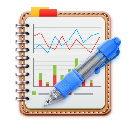 Vector illustration of business concept with realistic leather spiral notebook and blue ballpoint pen isolated on white backgroundのイラスト素材