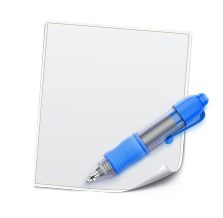  illustration of detailed blue ballpoint pen with blank white page のイラスト素材