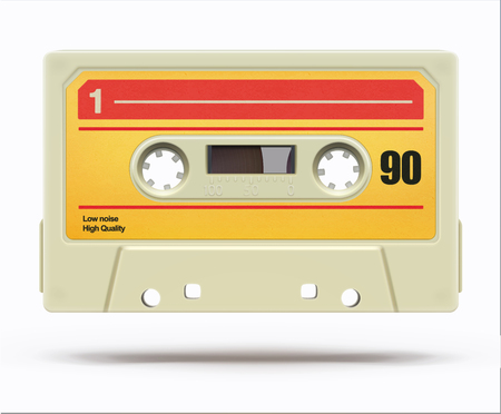 Vector Illustration of vintage plastic audio cassette tape isolated on a white backgroundのイラスト素材