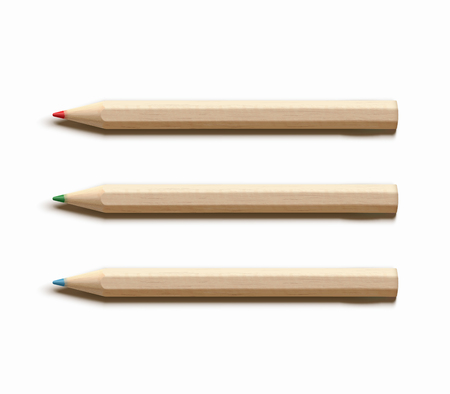 Vector illustration of three colored sharpened detailed wooden pencils isolated on white backgroundのイラスト素材