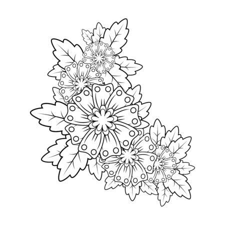 Beautiful decorative ornament of flowers and leaves. Modern trendy doodle illustration on white background as a decoration, ornamentation, embroidery, brooch, stickerの写真素材