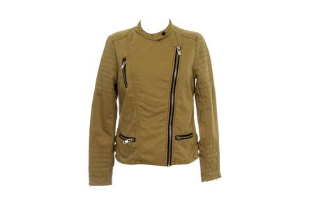 Female olive jacket isolated on white backgroundの写真素材