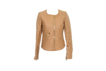 light brown leatherette Jacket on white isolated on white backgroundの写真素材
