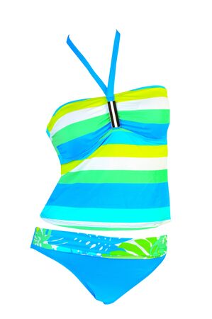 Blue striped swimsuit.  Colored swimsuit - shirt top and panties. isolated on white backgroundの写真素材
