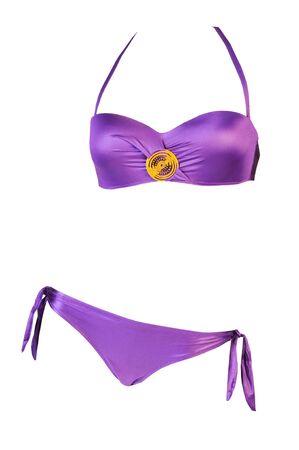 Beautiful purple (lilac) bikini isolated on white backgroundの写真素材