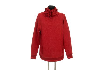 red female cardigan isolated on a white backgroundの写真素材