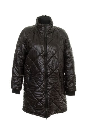 long warm quilted sintepon coat isolated on white backgroundの写真素材