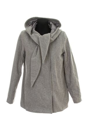 gray short coat with a hood isolated on white backgroundの写真素材