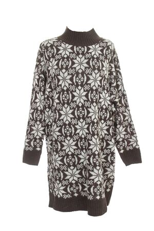 knitted dress (long sweater) with a pattern isolated on a white backgroundの写真素材
