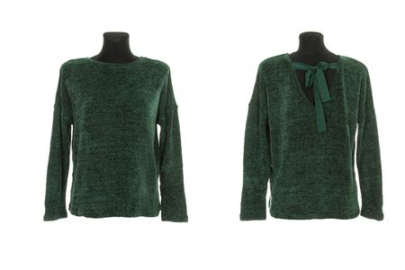 jacket with a slit on the back.  front and rear views. knitted sweater isolated on a white background, front and back view.の写真素材