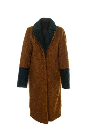 lamb skin, astrakhan fur coat. female fur coat made of natural fur isolated on a white backgroundの写真素材