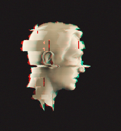 3d portrait of a man with glitch effect. Isolated on dark backgroundの写真素材