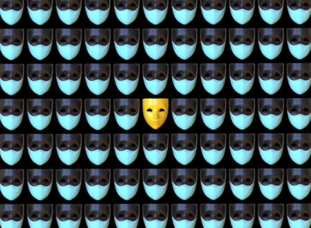 Masks, wearing and not wearing medical masks. 3d renderingの写真素材