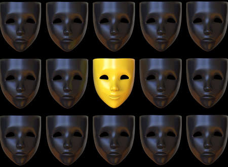 A repeating pattern of sad and one happy mask. 3D illustrationの写真素材