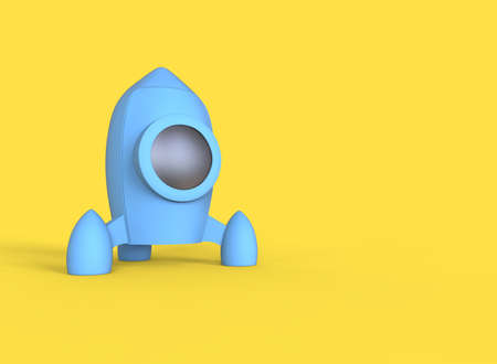 Stylized cartoon rocket isolated on yellow background. 3D illustration.