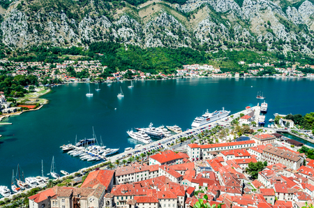 Bay of Kotor, famous fjord of Adriatic Sea, Montenegro resort and landscape.の写真素材