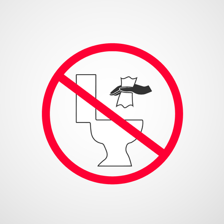 Signs to indicate can be thrown to the toilet, icon not to throw to the toilet.のイラスト素材