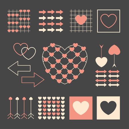 Set of romantic elements for valentine day, wedding or party card.Vector illustrationのイラスト素材