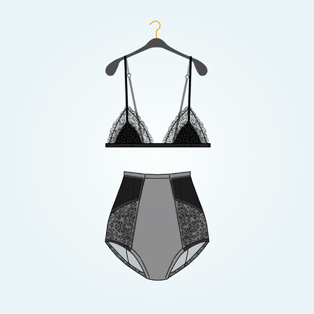 Vintage glamorous lingerie vector set.のイラスト素材