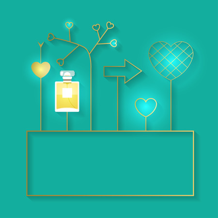 Vector illustration with perfume bottle and golden elements with lights.のイラスト素材