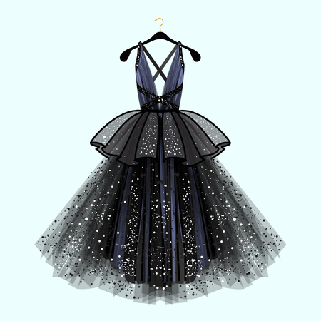 Gorgeous party dress. Party dress with fancy decor.Fashion illustrationのイラスト素材