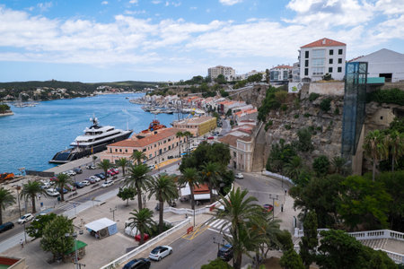 Menorca, Spain - August 5, 2020: Panoramic view of the town of MahÃ³n. Menorca, Balearic Islands. Spain.のeditorial素材