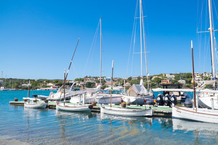 Menorca, Spain - August 5, 2020: Boats in the marina of the town of MahÃ³n. Menorca, Balearic Islands. Spain.のeditorial素材