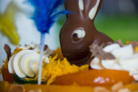Spanish and catalan cuisine. Typical Easter cake decorated with a chocolate figurine (usually can be...