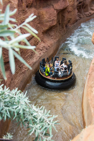 PortAventura Park, Salou (Spain) - May 18, 2021: Port Aventura is the most visited theme park in...