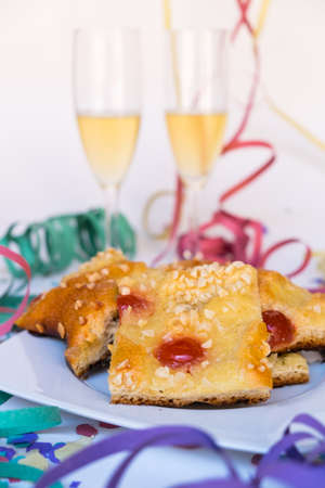 Coca de Sant Joan, a traditional sweet cake from Catalonia, Spain. It is eaten during Saint Johns...