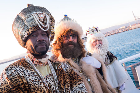 Tarragona, Spain - January 5, 2020: Arrival of Three Kings in port of Tarragona by ship.