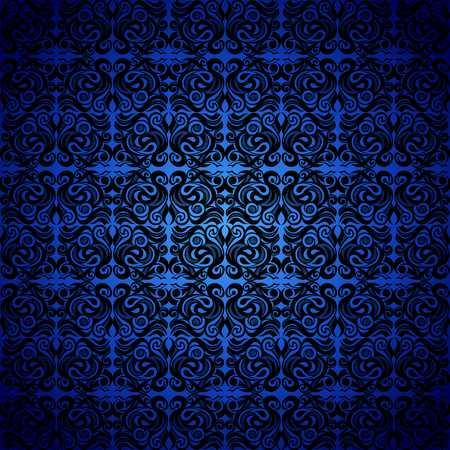 Seamless background baroque, Damascus style black color ornament, blue background. Neoclassic elements decoration. Vintage luxury vector pattern. Retro Victorian. Wallpaper, print packaging, textiles.のイラスト素材