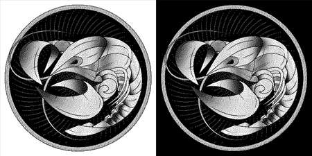 Cancer zodiac sign, monochrome horoscope, vector. Black and white illustration astrological symbol. Pixel style icon. Stylized graphic crayfish swimming in circle, side view, large pincers, mustache.のイラスト素材