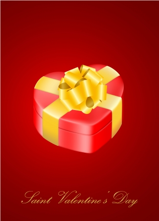 vector heart-shaped present box with golden bow, may e used as a Saint Valentine s greeting card のイラスト素材