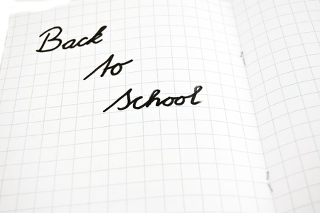 back to school written on schoolpaperの写真素材