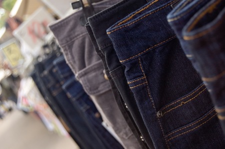 jeans for sale on a marketの写真素材