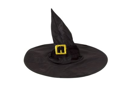 black witch hat isolated on a white backgroundの写真素材