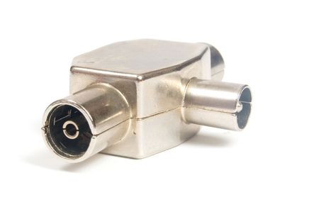 Aerial splitter 3 sockets made of metal isolated on whiteの写真素材