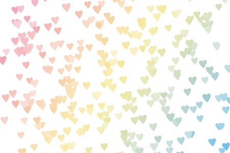 Color gradient heart bokeh  pink, yellow, blue  on white backgroundの写真素材