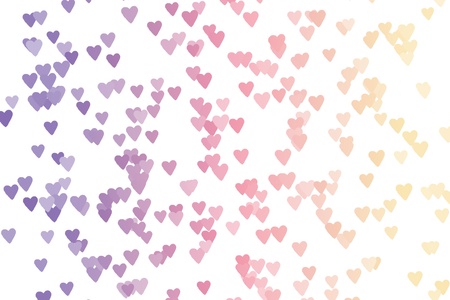 Color gradient heart bokeh  violet, pink, yellow  on white backgroundの写真素材